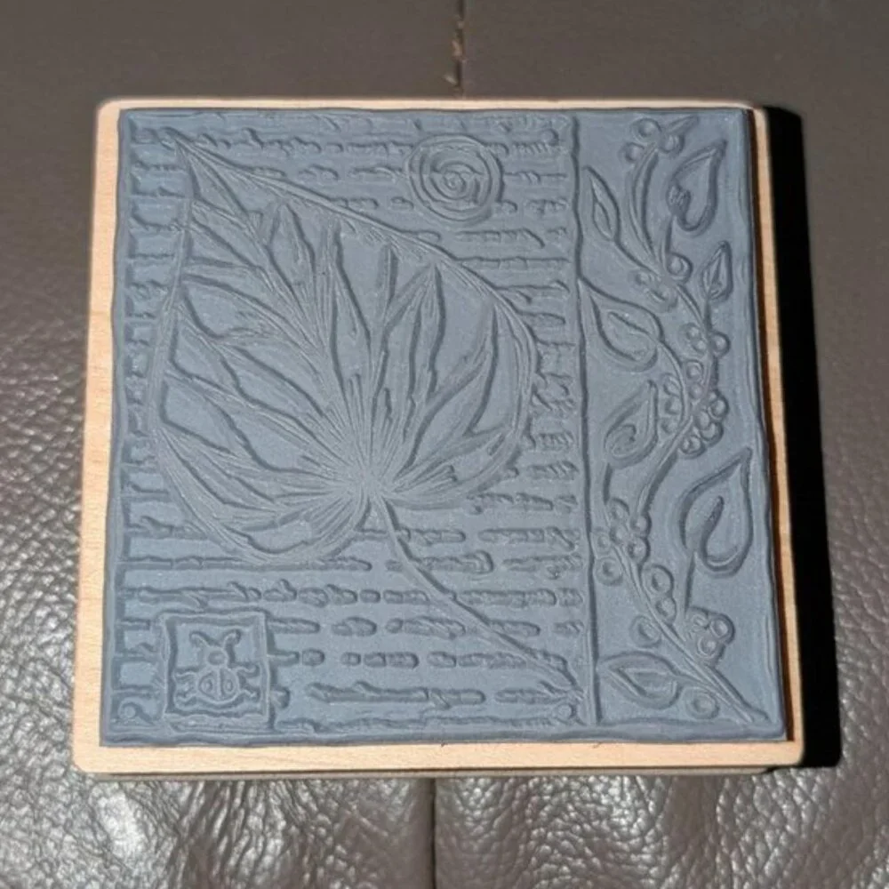 Magenta Leaf Vine Collage Wood Mounted Rubber Stamp Square 3